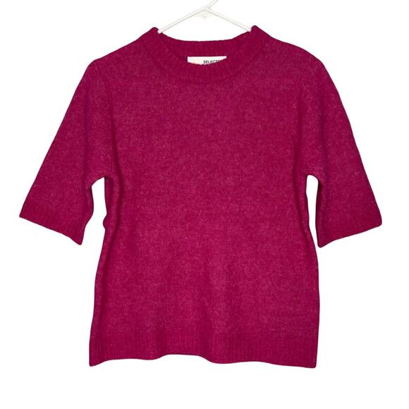 Selected Femme Short Sleeved Wool Blend Top Magenta Size Small - Picture 1 of 8